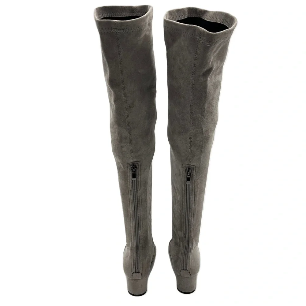 Faux Suede Over‎ The Knee Boot Size 8 Point Toe Block Heel Gray Neutral Baddie